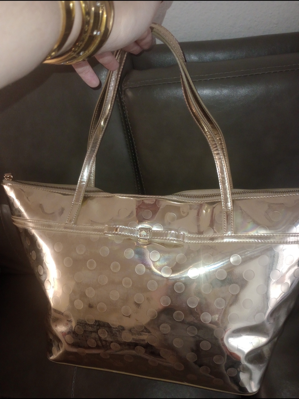 kate spade Metallic Gold Polka Dot Tote - Picture 2 of 13